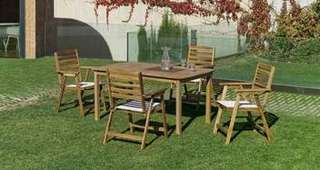 Conjunto Teka Mindoro/Saron 150-4 de Hevea - Conjunto de madera de teka para jardín: mesa de 150 cm y 4 sillones