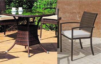 Conjunto mesa y sillas terraza plegable ratán