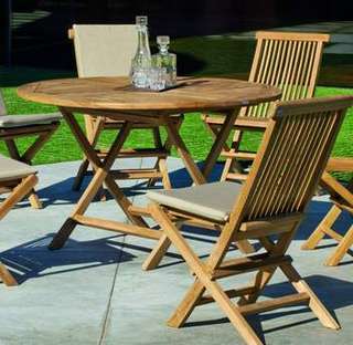 Mesa redonda-100 madera Teka Seroni de Hevea - Mesa redonda plegable para jardín, de madera de teka color oro, para jardín o terraza