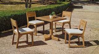 Conjunto Madera Teka Windsor 75-4 de Hevea - Conjunto para jardín de teka lux: Mesa cuadrada de 75 cm. y 4 sillas con cojines