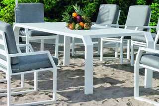 Mesa de comedor-jardín ▯240 de aluminio [Zafiro] de Hevea - Mesa de 240 cm para jardín de aluminio, con tablero lamas de aluminio de color blanco, antracita, champagne, plata, marrón o nude