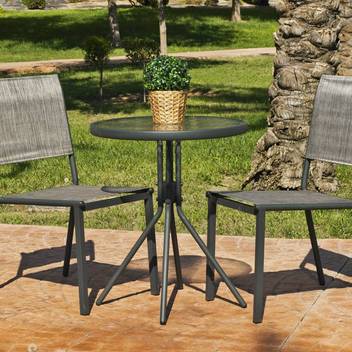 Mesa Ø70 Acero Calcuta de Hevea - Mesa redonda de acero color antracita para jardín o terraza, con tablero de cristal templado de 70 cm.