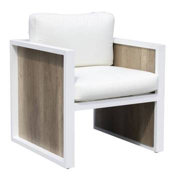 Sillón relax de aluminio y HPL para jardín[Ainara] de Hevea - Sillón de alumino color blanco y HPL color maderma, con cojines confort desenfundables, para exterior.