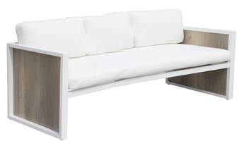Sofá Aluminio Ainara-3 de Hevea - Sofá 3 plazas de alumino color blanco y HPL color maderma, con cojines confort desenfundables.