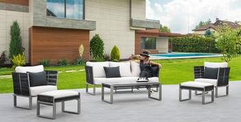 Sofá 3p aluminio-cuerda + sillones + mesa [Alis] de Hevea - imagen 1