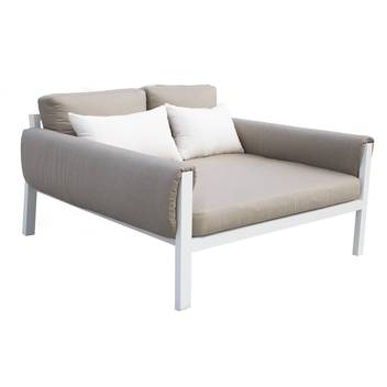 Sofá-cama 2p de aluminio para jardín [Arizona] de Hevea - Sofá/cama 2 plazas para exterior, con opción de cojines en los brazos. En color: blanco, antracita, marrón, nude, champagne o plata.