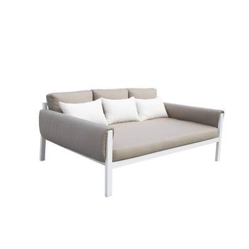 Sofá-cama 3p de aluminio para jardín [Arizona] de Hevea - Sofá/cama 3 plazas para exterior, con opción de cojines en los brazos. En color: blanco, antracita, marrón, nude, champagne o plata.