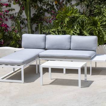 Chaiselongue 3 plazas + mesa centro [Baltic] de Hevea - Chaiselongue 3 plazas + mesa centro, para jardín. Estructura de aluminio color blanco, antracita, champagne, plata, marrón o nude.