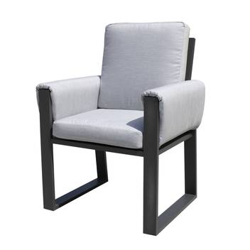 Sillón Aluminio Bolonia-31 de Hevea - Sillón de comedor de aluminio con cojines asiento y respaldo y brazo acolchado. Disponible en  varios colores.