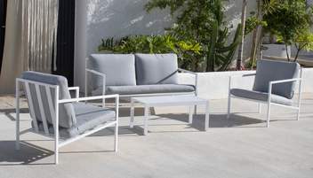 Sofá 2p + 2 sillones + mesa de aluminio [Capri] de Hevea - Conjunto de aluminio para jardín: sofá 2 plazas + 2 sillones + 1 mesa de centro. Estructura color blanco o antracita.