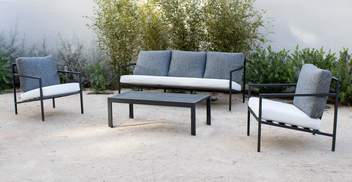Sofá 3p + 2 sillones + mesa de aluminio [Capri] de Hevea - Conjunto de aluminio para jardín: sofá 3 plazas + 2 sillones + 1 mesa de centro. Estructura color blanco o antracita.