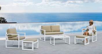Set Aluminio Fenix-7 de Hevea - Conjunto aluminio: 1 sofá 2 plazas + 2 sillones + 1 mesa de centro. Disponible en cinco colores diferentes.