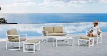Sofá 2p + 2 sillones + mesa de aluminio [Fenix] de Hevea - Conjunto de aluminio para jardín: 1 sofá 2 plazas + 2 sillones + 1 mesa de centro. Disponible en cinco colores diferentes.
