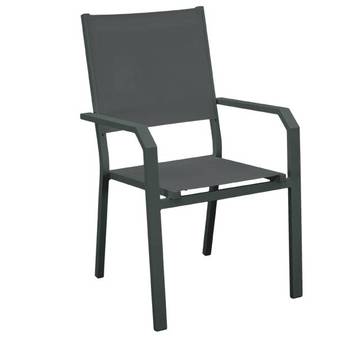 Sillón apilable de aluminio y textilen [Gema] de Hevea - Sillón apilable de comedor para jardín o terraza, de aluminio de color blanco, antracita, champagne, plata, marrón o nude, con asiento y respaldo de textilen