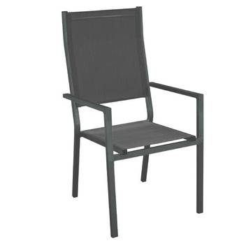 Sillón apilable de aluminio y textilen [Janeiro] de Hevea - Sillón de comedor para jardín o terraza, con respaldo alto, apilable, de aluminio color blanco, antracita, champagne, plata, marrón o nude, con asiento y respaldo de textilen
