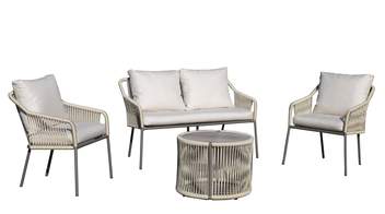 Set Cuerda Jasmyn de Hevea - Conjunto aluminio color blanco, antracita o champagne con cuerda redonda: 1 sofá de 2 plazas + 2 sillones + 1 mesa de centro.