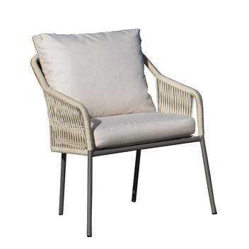 Sillón confort de aluminio y cuerda [Jasmyn] de Hevea - Sillón relax para jardín, con cojines desenfundables. Estructura de aluminio color blanco, antracita o champagne recubierta de cuerda