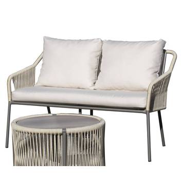 Sofá 2p de aluminio y cuerda para jardín [Jasmyn] de Hevea - Sofá relax 2 plazas para exterior, con cojines desenfundables. Estructura de aluminio color blanco, antracita o champagne recubierta de cuerda
