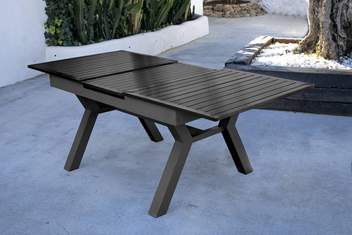 Mesa extensible ▯220 de aluminio y HPL [Santania] de Hevea - Mesa de aluminio para jardín, extensible de 160 a 210 cm, con tablero lamas aluminio o HPL. Disponible en varios colores.