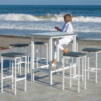 Mesa de bar-jardín ▯130 de aluminio y HPL [Tropea] de Hevea - Mesa bar alta para jardín, de aluminio con tablero laminado HPL. Disponible en color blanco, antracita, champagne, plata, marrón o nude.