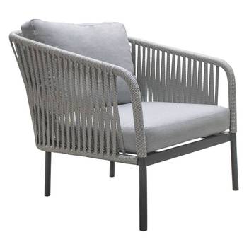 Sillón confort de aluminio y cuerda [Yina] de Hevea - Sillón relax para jardín, con cojines desenfundables. Estructura de aluminio color antracita recubierta de cuerda color gris.