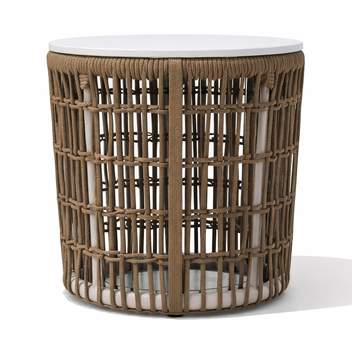Mesa ◯40 aluminio+cuerda y top HPL [Hermes] de Hevea - Mesa auxiliar redonda de 40 cm para exterior, fabricada en aluminio y cuerda, con tablero de HPL. Disponible en varios colores y acabados.