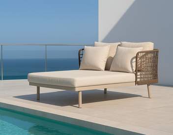 Sofá cama de aluminio y cuerda [Hermes] de Hevea - Renueva tu terraza o jardín con esta sofá cama de exterior, con estructura de aluminio+cuerda y cojines desenfudable. Elige color entre multiples opciones.