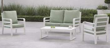 hev26 kravi set7 - Conjunto sofá 2p + sillones + mesa [Kravi] de Hevea - Conjunto de aluminio  para jardín: 1 sofá de 2 plazas + 2 sillones + 1 mesa de centro. Disponible en color blanco, plata, marrón, nude, champagne o antracita.