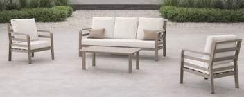 hev26 kravi set8 - Conjunto sofá 3p + sillones + mesa [Kravi] de Hevea - Conjunto de aluminio  para jardín: 1 sofá de 3 plazas + 2 sillones + 1 mesa de centro. Disponible en color blanco, plata, marrón, nude, champagne o antracita.