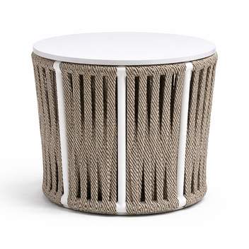 Mesa ◯40 aluminio+cuerda y top HPL [Reinus] de Hevea - Aporta estilo a tu exterior con esta mesa auxiliar redonda de 40 cm en aluminio+cuerda y tablero HPL, disponible en varios colores.