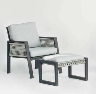 Sillón Cuerda Aldara-1 de Hevea - Sillón relax con cojines desenfundables. Estructura de aluminio recubierta de cuerda. En color blanco, gris, marrón o champagne.