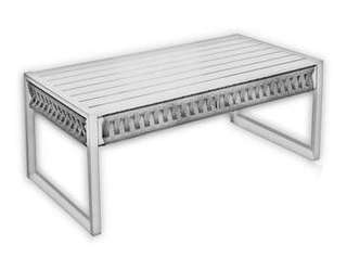 Mesa Centro Aldara-90 de Hevea - Mesa de centro rectangular de 90 cm. Estructura de aluminio recubierta de cuerda. En color blanco, gris, marrón o champagne.