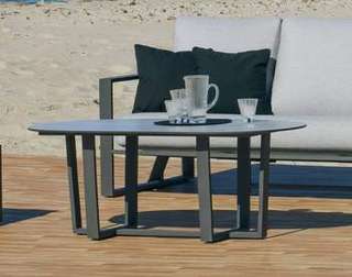 Mesa Aluminio Luxe Aleli-4 de Hevea - Lujosa mesa de centro de aluminio con tablero HPL. Disponible en color blanco, antracita, champagne, plata o marrón.