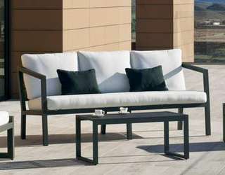 Sofá 3 plazas de aluminio para jardín [Acapulco] de Hevea - Sofá 3 plazas para exterior, con cojines gran confort desenfundables. Estructura aluminio color blanco, plata, marrón, nude, champagne o antracita.