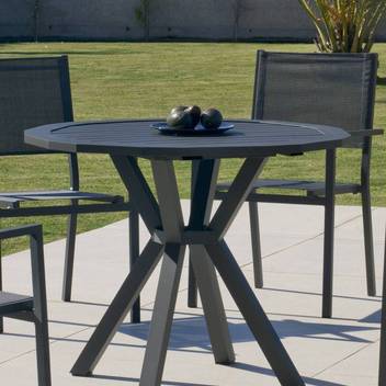 Mesa poligonal ⬡100 de aluminio [Baracoa] de Hevea - Moderna mesa poligonal de 100 cm, para jardín o terraza, de aluminio luxe color blanco, antracita, champagne, plata, marrón o nude, con tablero de lamas de aluminio.