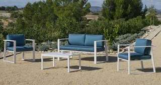 Conjunto Aluminio Luxe Boracay-7 de Hevea - Conjunto aluminio luxe: 1 sofá de 2 plazas + 2 sillones + 1 mesa de centro + cojines. Disponible en color blanco, plata y antracita.