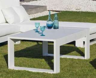 Mesa Aluminio Luxe Cartago-120 de Hevea - Mesa de centro lujosa, robusta, 100 % aluminio. Disponible en color blanco, antracita, champagne, plata o marrón.