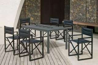 Set Aluminio Palma-Sinara 150-6 de Hevea - Conjunto aluminio luxe: Mesa rectangular 150 cm + 6 sillones plegables. Disponible en color blanco o antracita.