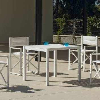 Mesa ▢90 aluminio+ 4 sillones plegables [Palma-Si] de Hevea - Conjunto luxe de aluminio  para jardín: Mesa cuadrada 90 cm + 4 sillones plegables. Disponible en color blanco o antracita.