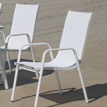 Sillón comedor-jardín aluminio y textilen [Avalon] de Hevea - Sillón apilable de comedor para jardín o terraza, de aluminio y textilen color blanco, antracita, champagne, plata, marrón o nude, para jardín o terraza.