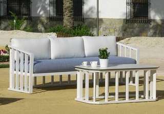 Sofá Aluminio Birmania-3 de Hevea - Sofá confort3 plazas con cojines. Estructura de aluminio  de color blanco o antracita.