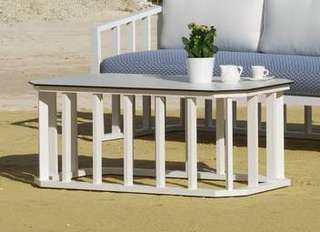 Mesa Aluminio Birmania-4 de Hevea - Mesa de centro de aluminio lujososa, con tablero HPL. Disponible en color blanco o antracita.