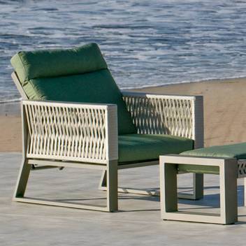 Sillón reclinable de aluminio y cuerda [Bolonia] de Hevea - Sillón relax lujo para jardín, con respaldo reclinable. Fabricado de aluminio y cuerda en color blanco, gris, marrón o champagne.