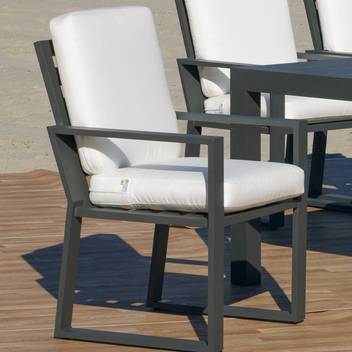 Sillón comedor-jardín de aluminio [Bolonia] de Hevea - Sillón de comedor de aluminio con cojines, para exterior. Disponible en varios colores.