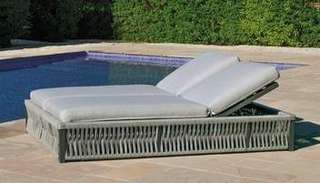Cama doble de aluminio y cuerda [Caymán] de Hevea - Cama doble gran lujo, con cojines desenfundables, para jardín. Respaldos multiposiciones. Hecha de aluminio y cuerda color gris.