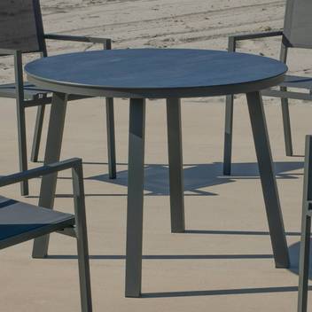 Mesa ◯ de aluminio y HPL [California] de Hevea - Mesa redonda de aluminio para jardín o terraza, con patas cuadradas y tablero HPL. Disponible en varias medidas y colores.