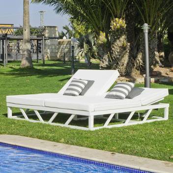 Cama doble de aluminio [Filipinas] de Hevea - Cama aluminio color blanco para jardín. Doble respaldo multiposiciones independientes.