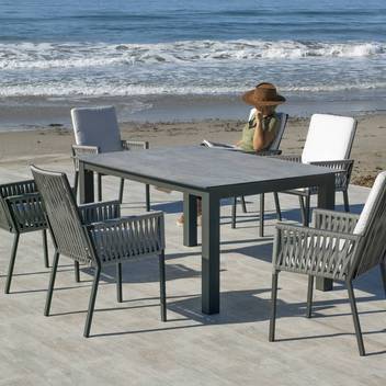 Mesa ▯180 de aluminio y tablero HPL [Camelia] de Hevea - Mesa de 180 cm para jardín, con tablero laminado HPL ultra resistente. Estructura de aluminio color blanco, antracita, champagne, plata, marrón o nude.