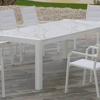 Mesa ▯235 de aluminio con tablero piedra [Camelia] de Hevea - Mesa de aluminio rectangular de 235 cm. para jardín. Tablero de piedra sinterizada de alta calidad. Disponible en varios colores.