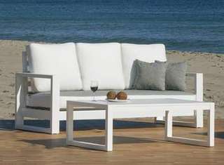 Sofá 3 plazas de aluminio para jardín [Cartago] de Hevea - Sofá 3 plazas para exterior, lujoso y robusto, de alumnio, con cojines gran confort desenfundables. Disponible en color blanco, antracita, champagne, plata, marrón o nude.